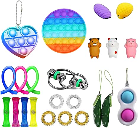 GBSELL 30Pcs Sensory Fidget Toy Set, Fidget Blocks,Fidget Pack Sensory Relieves Stress Anxiety for Kids Adults (23PC D)