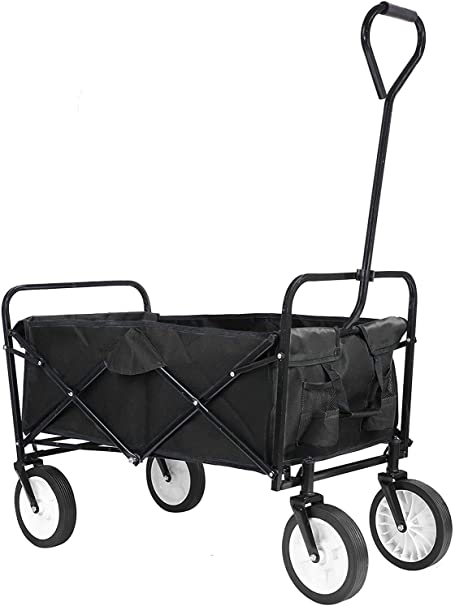 Kaito TC3015 Collapsible Outdoor Utility Wagon with 8" Wheels and Padded Handle (Black)