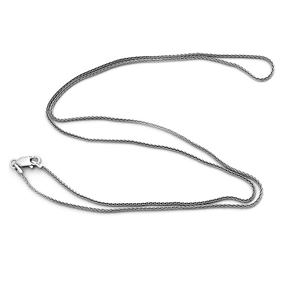 Solid Sterling Silver Rhodium Plated 1.5mm Spiga Wheat Chain Necklace, 16" 18" 20" 22" 24"