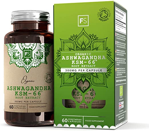 FS Organic Ashwagandha Capsules KSM-66® [300mg, 5% Withanolides] — 60 Vegan Caps, Soil Association Certified Organic | Indian Ginseng | Adaptogenic for Stress & Adrenal Support — Non-GMO, Gluten Free