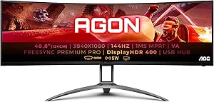 AOC Agon AG493QCX - 49 Zoll DFHD Curved Gaming Monitor, 144 Hz, 1ms, HDR400, FreeSync Premium Pro (3840x1080, HDMI, DisplayPort, USB Hub) schwarz/rot