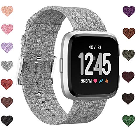 For Fitbit Versa Bands, Versa Woven Bands Breathable Canvas Fitbit Versa Replacement Bands Built-in Quick Release Pin Stainless Steel Buckle Watch Band For Fitbit Versa