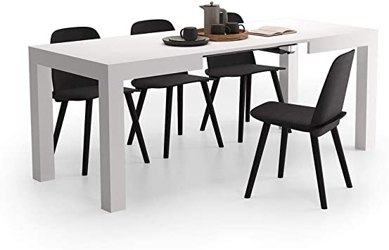 Mobili Fiver, First Extendable Table, Ashwood White, Laminate-Finished, Made in Italy