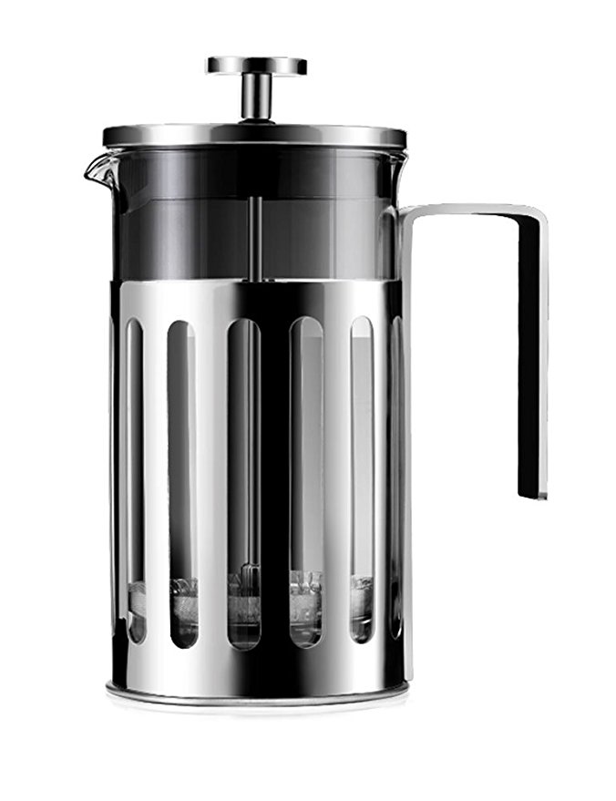 iecool French Press Cafetière Coffee and Tea Maker Heat-Resistant Borosilicate Glass Silver 20oz