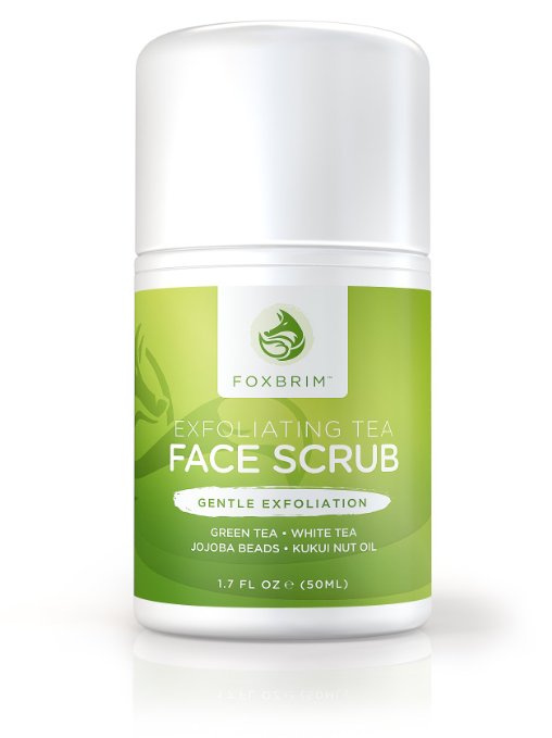 Exfoliating Tea Face Scrub - Natural and Organic - Moisturize While Cleansing and Repairing Skin - With Green and White Tea Avocado and Olive Butters and Aloe - Foxbrim 17OZ