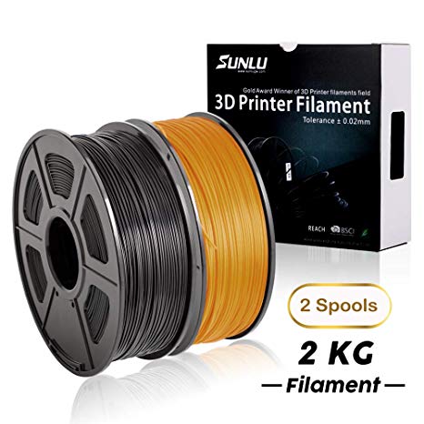 PLA  Filament 3D Printer Filament,2kg Spool (4.4 lbs) 1.75mm,Dimensional Accuracy  /- 0.02 mm, 2 Packs (Black   Gold) by SUNLU