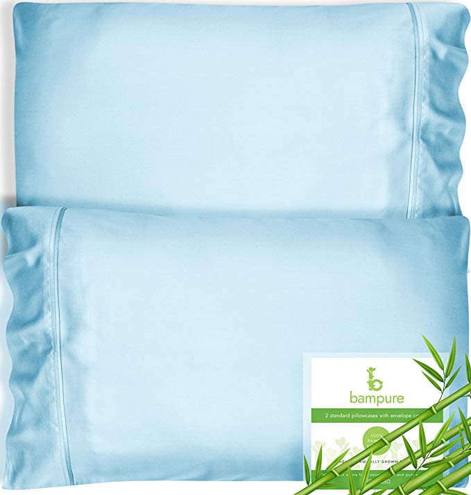 Bamboo Pillowcase Queen Bamboo Pillow Case Queen Size (20x30) - 100% Organic Bamboo Large Pillow Cases Cooling Pillowcase Cooling Pillow Cases Queen Cool Pillow Cases Set of 2 Pillowcases Light Blue