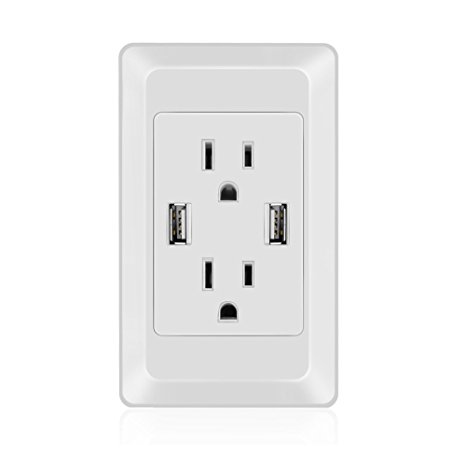 TNP Electrical USB Charger Wall Outlet - Dual USB High Speed Fast Charging Port   2 AC Power Plug Socket TR Tamper Resistant Receptacle Screwless Wall Plate Insert Face Cover Panel Mount (White)