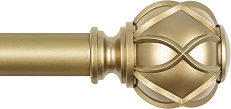 KAMANINA 1 Inch Curtain Rod Telescoping Single Drapery Rod 36 to 72 Inches (3-6 Feet), Netted Texture Finials, Warm Gold