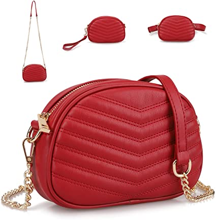 GLADDON 3 in 1 Fashion Fanny Packs for Women Red Waist Bag Stylish Crossbody Purse Ladies Clutch Baguette Bag with Shoulder Strap Versatile Belt Bag Small