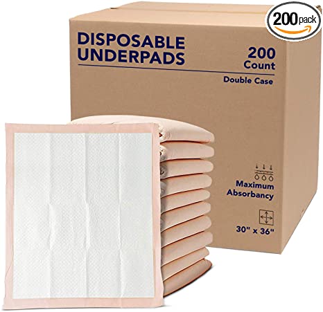 Premium Disposable Chucks Underpads 200 Count, 30" x 36" - Highly Absorbent Bed Pads for Incontinence and Senior Care - Peach Color - Leak Proof Protection - Bulk Double Case Pack