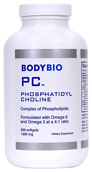 BodyBio - PC Phosphatidylcholine, 1300mg, Phospholipid Complex, 300 Softgels