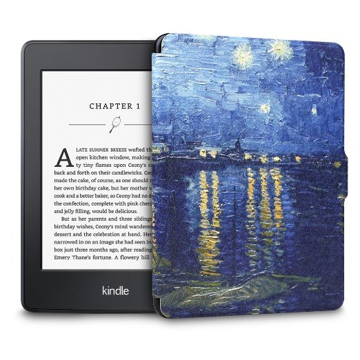 Walnew the Thinnest and the Lightest Colorful Painting Leather Cover Case for Kindle Paperwhite (Fits All Versions: 2012, 2013, 2014 and 2015 All-new 300 PPI Versions)tablet with 6" Display and Built-in Light (For Kindle Paperwhite) (Blue Night)