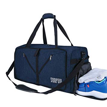 SUNPOW 65L Travel Duffel Bag, Weekender Bag With Shoes Compartment Tear Resistant Foldable Duffle Bag For Men Women Royal Blue