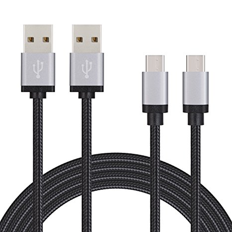 USB C Cable, USB C Charger Fast Charge [2pcs 1.8meter] COSKIP Braided Type C Cable for Sony xperia xz, Samsung S8/A5/A7, Wileyfox, OnePlus, Huawei p9,Lenovo Zuk(Black)