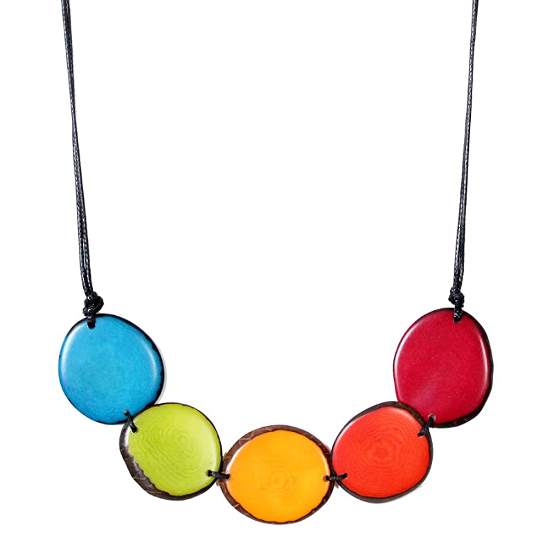 Tagua Necklace Chips in Rainbow Colors Adjustable, Handmade Fair Trade by Florama Natural Jewelry