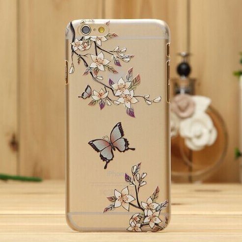 Hundromi Clear Translucent Hard Back with Floral Butterfly Plastic Bumper Case with for iPhone 6 / 6S(4.7-inch)