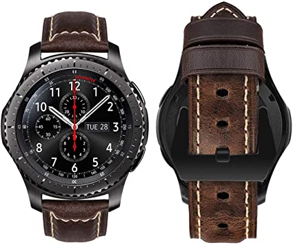 MroTech 22MM Strap Compatible with Samsung Gear S3 Frontier/Classic/Galaxy Watch 46mm Genuine Leather Quick Release Band Replacement for Huawei 2 Classic/GT/GT2 46mm/Ticwatch Pro Bands,Retro Coffee