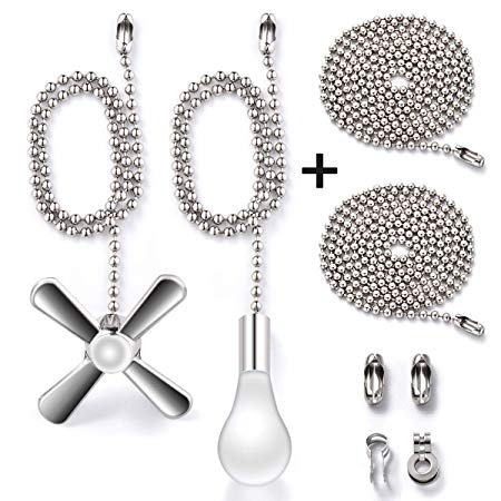 Fan Pull Chain with 35.4 inches Extension, Kinghouse 2 pcs 13.6 inches 3.2mm Beaded Ball Fan Pull Chain Set including Beaded and Pull Loop Connectors, Christmas Holiday Gift Set