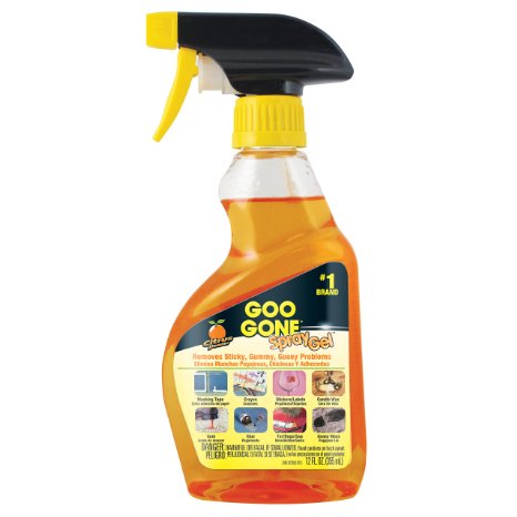 Goo Gone GGHS12 Goo Remover Spray Gel 12 oz Removes Chewing Gum Grease Tar Stickers Labels Tape Residue Oil Blood Lipstick Mascara Shoe polish Crayon etc