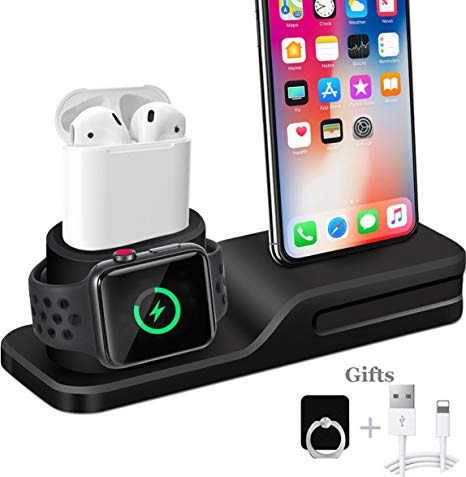 Apple Watch Stand, Wonsidary 3 in 1 Universal Silicone iWatch/iPhone/Airpods Holder Charging Docks Station for Apple Watch Series 3 2 1 AirPods iPhone X 8 8 Plus 7 6 iPad Mini