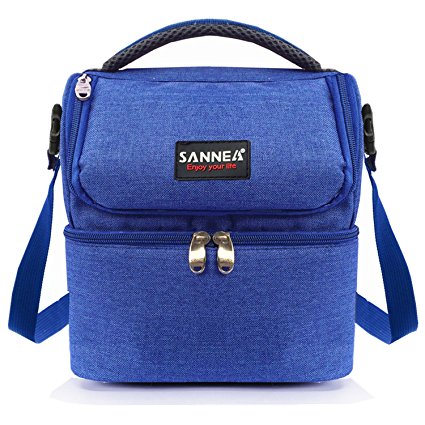 Kinnet Insulated Double Decker Cooler Lunch Box Lunch Bag with Removable Shoulder Strap for Men, Women(Blue)