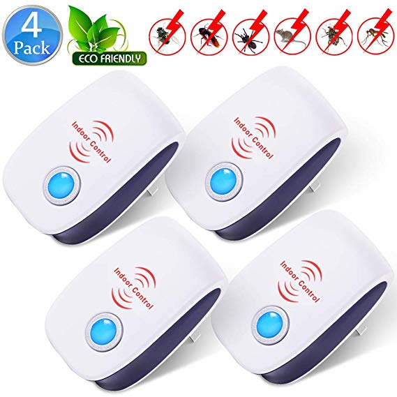 FIOLOM Electronic Pest Repellent, Ultrasonic Pest Repeller Indoor Plug In Pest Control for Insects, Spiders, Fleas, Flies, Cockroaches, Roaches, Bugs, Ants, Mice, Mosquitoes, Rodents (4 Pack)
