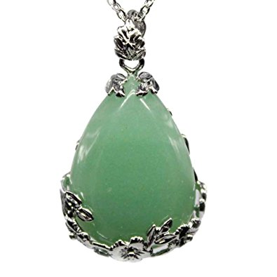 KISSPAT Teardrop Necklace Natural Crystal Stone Pendant on 20" Stainless Steel Chain