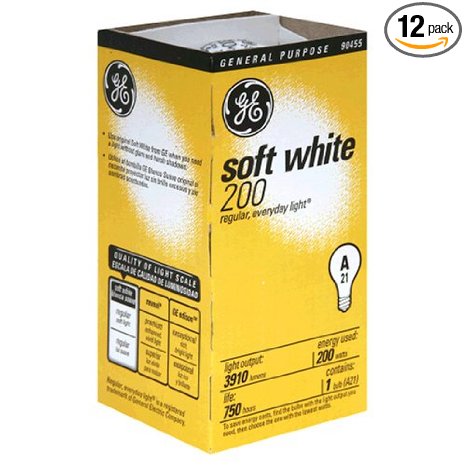 GE 11585-12 A21 Incandescent Soft White Light Bulb, 200-Watt, 12-Pack