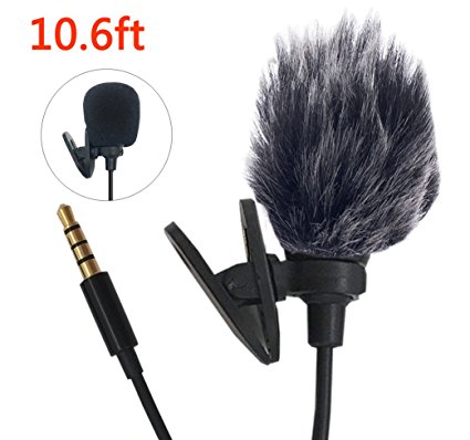 Professional Lavalier Lapel Microphone Windshield Mic for Apple iPhone Smartphones, Recorder,Camcorders,Android,PC,DSLR, Recording Youtube,Interview,Video Conference,Podcast