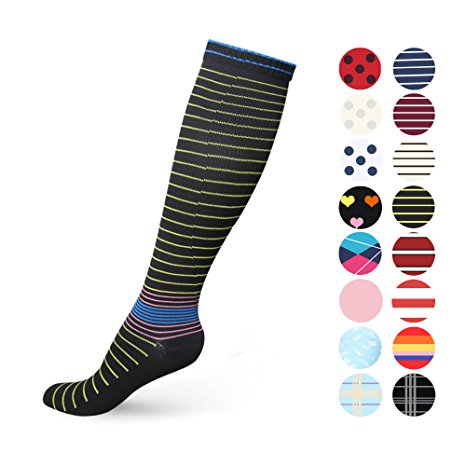 Graduated Compression Socks for Women & Men 20-30 mmHg - Moderate Compression Stockings For Running, Crossfit, Travel- Suits, Nurse, Maternity Pregnancy, Shin Splints (S/M, Black & Yellow Stripe)