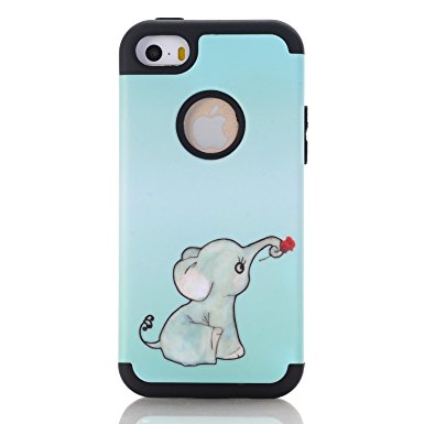 iPhone 5SE Case,SAVYOU Elephant pattern 3 in 1 Layer Hybrid Protective Case and Impact Resistant Silicon Hard Protection Case Cover For iPhone 5/5S/5SE