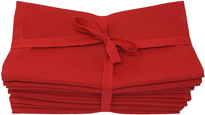 Aunti Em's Kitchen Red Cotton Dinner Napkins Cloth 12 Pack 20x20 100% Natural Oversized Bulk Linens for Dinner, Events, Weddings, Set of 12, Festive Red