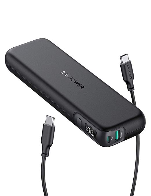 Portable Charger RAVPower LED Display 15000mAh PD 18W USB C Power Bank Power Delivery Phone Charger QC Charging for iPhone 11/11 Pro/X/8, Samsung S10, Pixel 4/3/3XL, iPad Pro 2019 and More