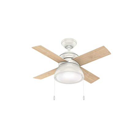 Hunter Indoor Ceiling Fan with LED Light and pull chain control - Loki 36 inch, White, 59385