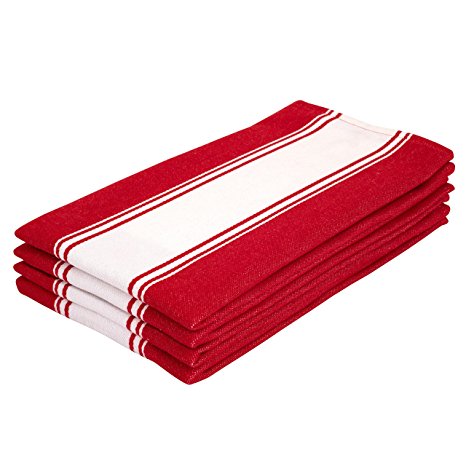 The Homemakers Dish Kitchen Towels Vintage Striped 100% Cotton Tea Towel 20 x 28 inch Set of 4, Solid Red