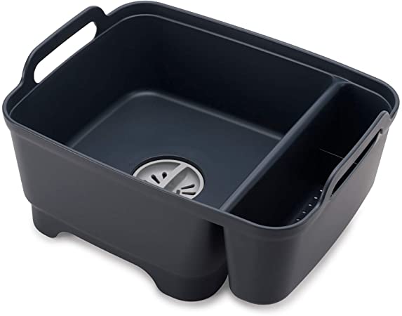 Joseph Joseph Wash and Drain Store Washing Up Bowl with Plug and Storage Bay - Grey