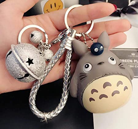 1 Pcs New Cute Kawaii Cartoon Cat Silver Bell Totoro Keychain Wrist Rope Key Chains Novelty Creative Toy Gift Accessories Fashion Ornaments Coin Purse Keyring Bag Buckle Cellphone Pendant
