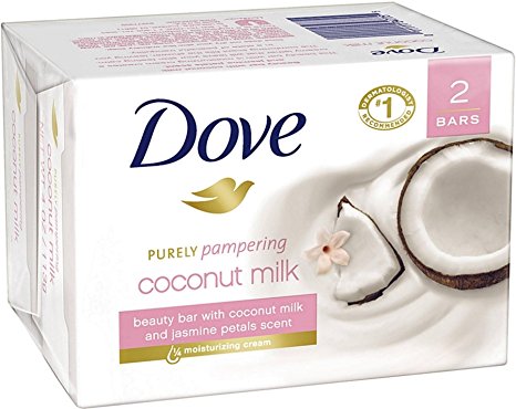 Dove Purely Pampering Beauty Bars, Coconut Milk, 4 oz bars, 2 ea (Pack of 2)