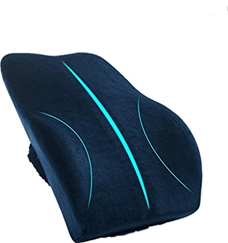Memory Foam Back Cushion,CNBEYOUNG Lumbar Back Support Cushion with Premium Memory Foam for Back Pain and Sciatica Relief (Sea Blue)