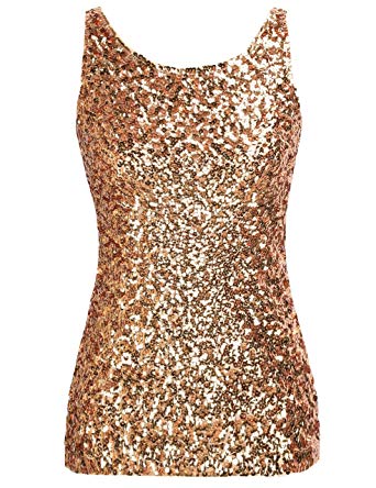 PrettyGuide Women's Shimmer Glam Sequin Embellished Sparkle Tank Top Vest Tops