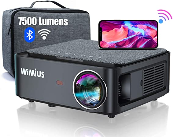 WiFi Bluetooth Projector, WiMiUS K1 7500 Lumens Video Projector Native 1920x1080 LED Projector Support 4K, ±50° Keystone, 50% Zoom 300" Display Works with Fire TV Stick PC DVD PS4 Smartphones (Black)