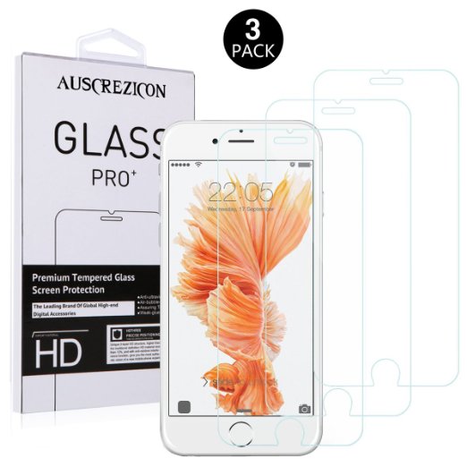 iPhone 6S Plus Screen Protector, AUSCREZICON (3-PACK) 0.26mm 9H (Tempered Glass) Screen Protector for iPhone 6 Plus and iPhone 6s Plus 5.5 Inch (Lifetime Warranty)
