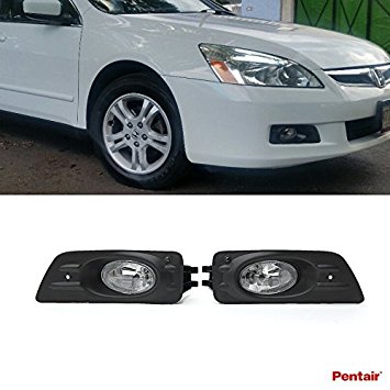 Pentair 2pcs Aftermarket JDM Clear Lens Fog Lights Kit With Light Bulbs Cover Switch Wiring Harness Relay Bracket & Necessary Mounting Hardware For 2006-2007 Honda Accord 4-Door Sedan Model