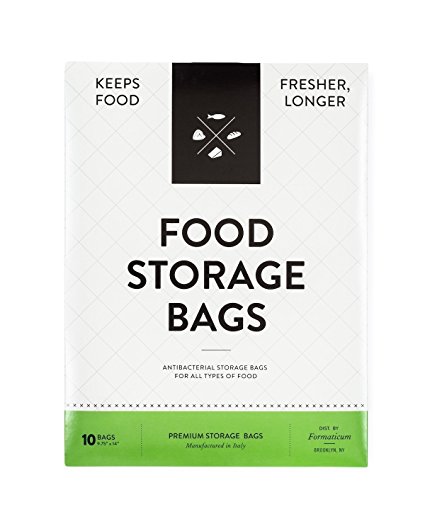 Formaticum Food Storage Bags - keeps all food fresher longer.  Preserve Produce, Fruits, Vegetables, Meat, Cheese, Seafood and Baked Goods (1 pack, 10 bags)