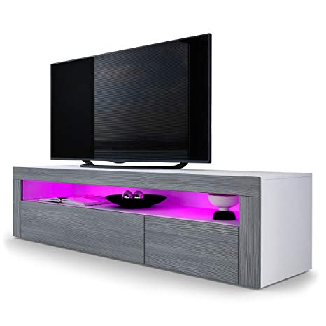 Vladon TV Stand Unit Valencia, Carcass in White matt/Front in Avola-Anthracite a frame in Avola-Anthracite