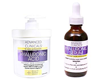 Advanced Clinicals Hyaluronic Acid Cream and Hyaluronic Acid Serum skin care set! Instant hydration for your face and body. Targets wrinkles and fine lines. Spa size 16oz cream & large 1.75oz serum.