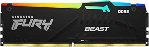 Kingston FURY Beast RGB 8GB 5200MT/s DDR5 CL40 DIMM Desktop Memory Single Module | Intel XMP 3.0 | Infrared Sync Technology | Overclocking Stability | KF552C40BBA-8