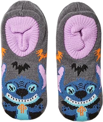 Disney Women's Lilo & Stitch Halloween Single Cuffer Slipper Socks, Open Beige, 9-11