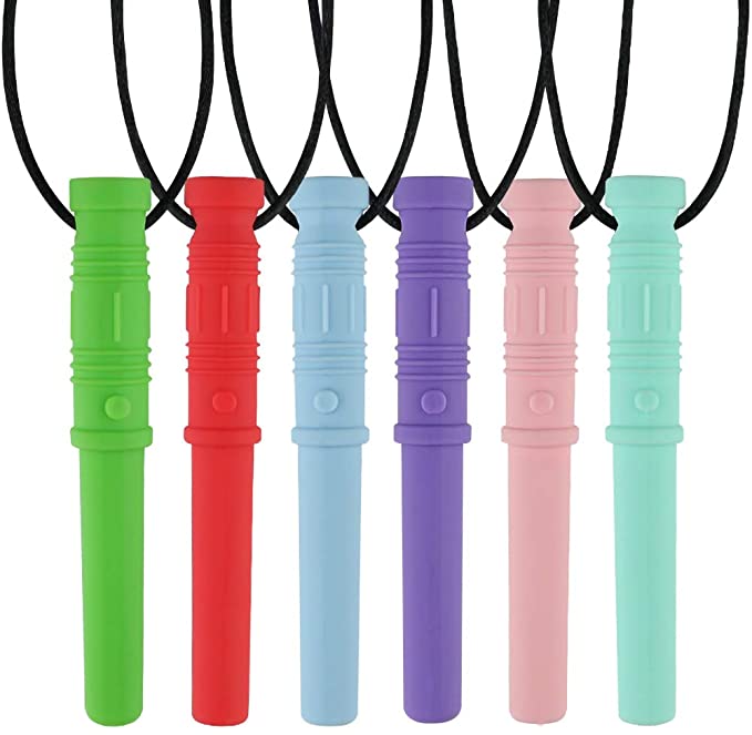 Color You Sensory Chewing Necklace, 6 Pcs Necklace Chewy Teething Silicone Chew Teething Toy, Necklace Calming Chewelry for Children Autism/ADHD/Teething Babies/Sensory/Oral Motor/Anxiety